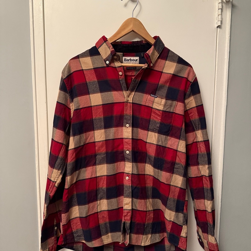 Barbour Men's Red and Blue Plaid Shirt
